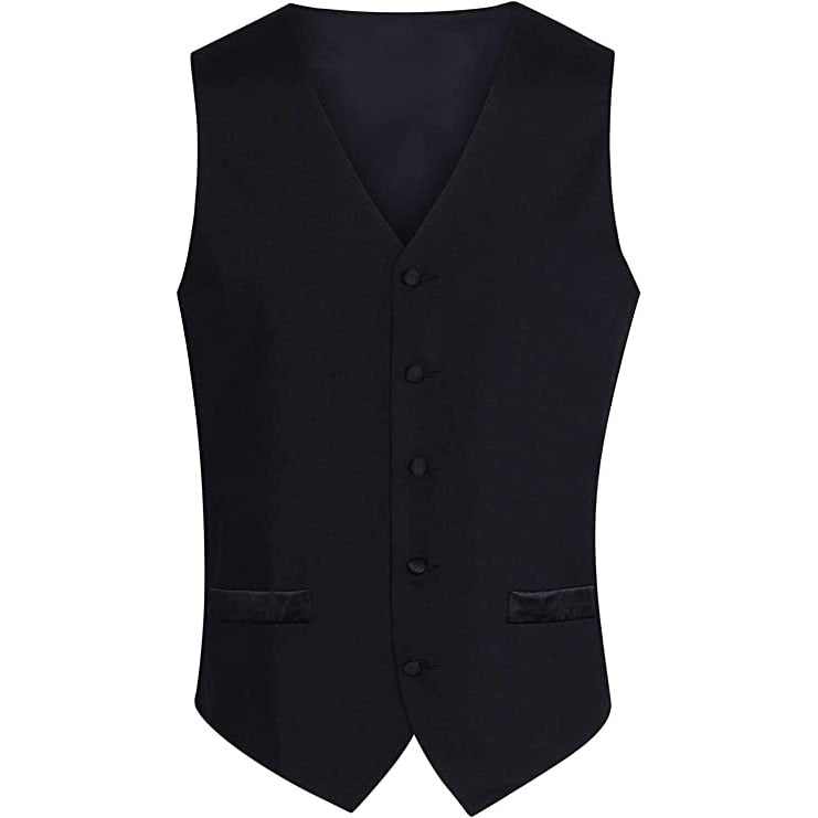 Men's 100% Wool Formal Vest and Tie Set - Includes Black Vest and Matching Black Satin Bow Tie