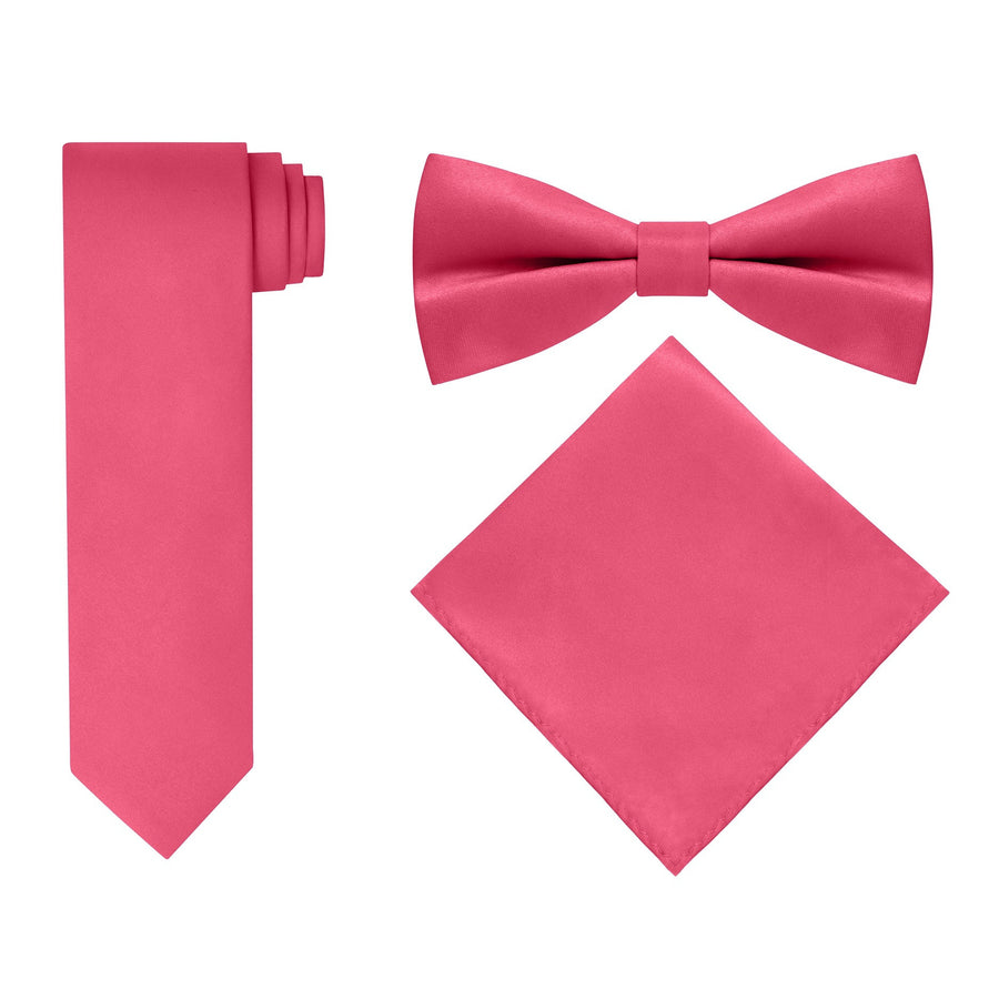 Men's Fuschia 4 Piece Vest Set, with Bow Tie, Neck Tie & Pocket Hankie