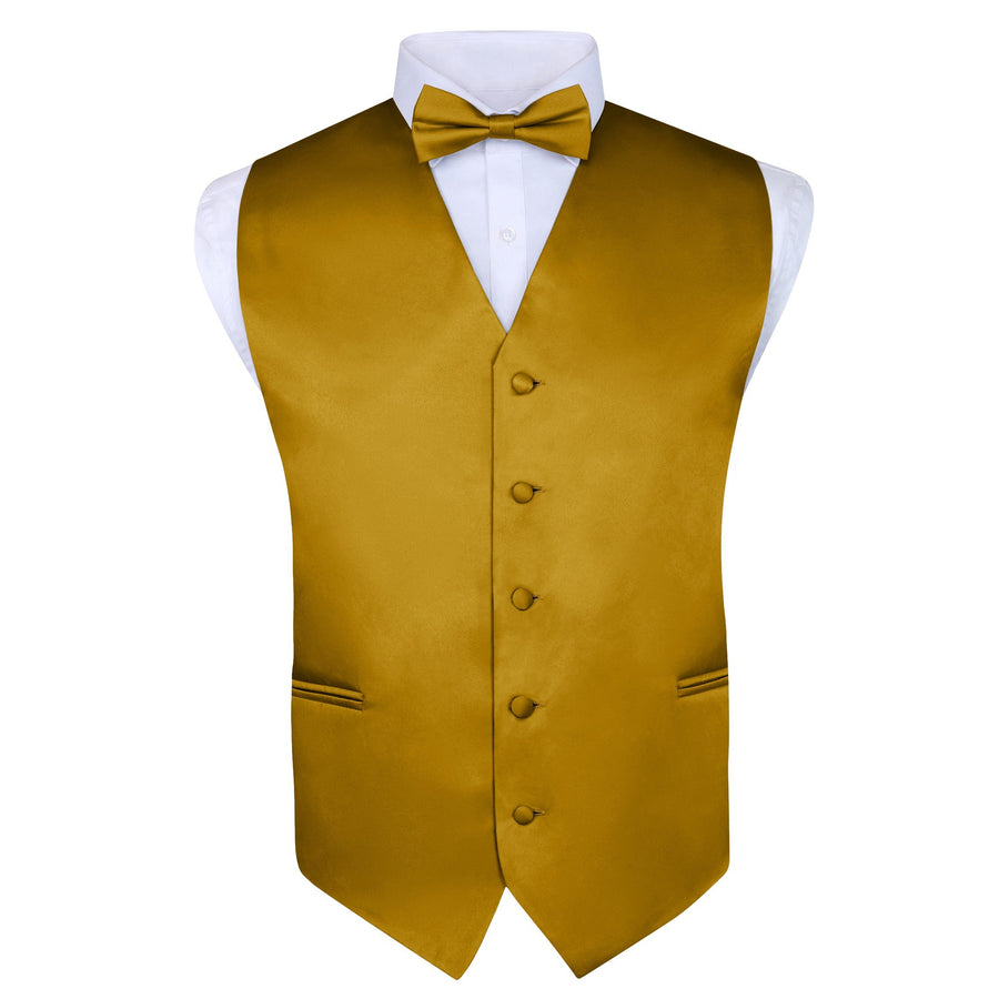 Men's Gold 4 Piece Vest Set, with Bow Tie, Neck Tie & Pocket Hankie