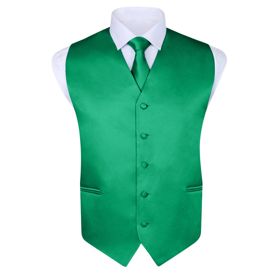 Men's Kelly Green 4 Piece Vest Set, with Bow Tie, Neck Tie & Pocket Hankie