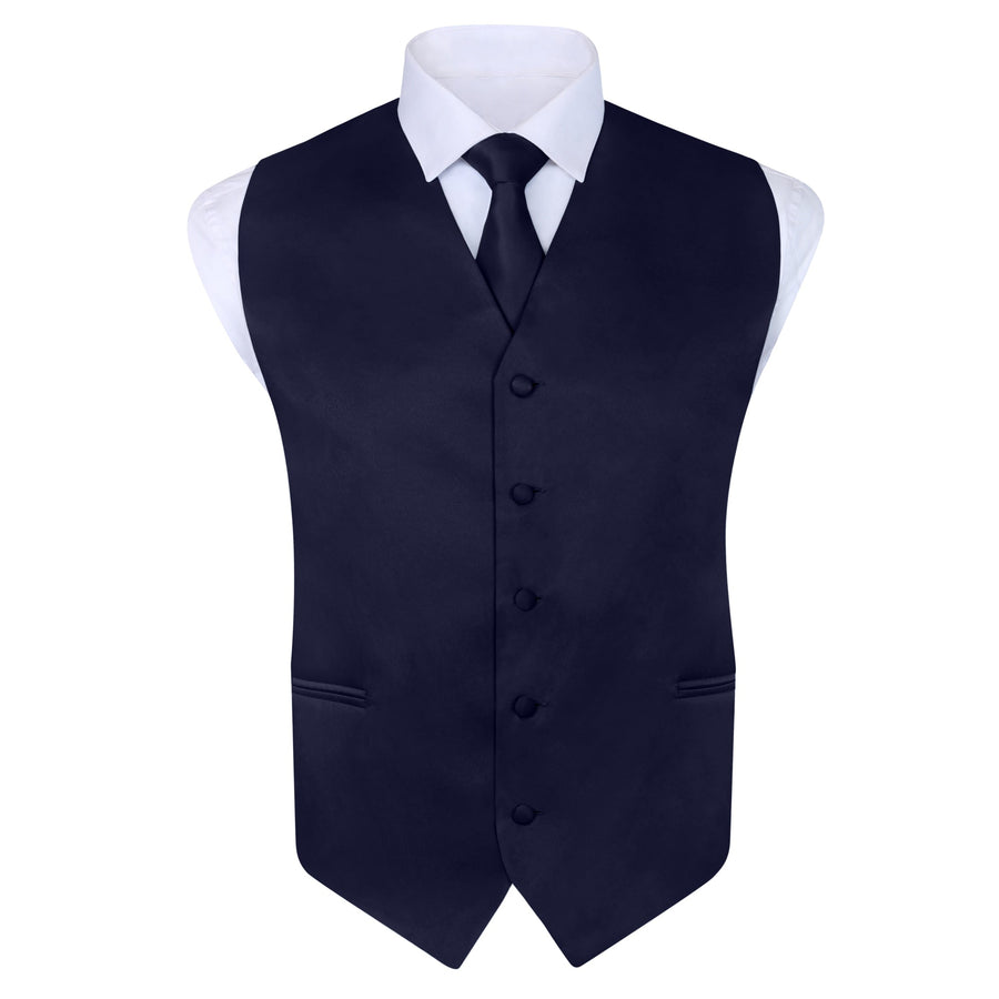 Men's Navy 4 Piece Vest Set, with Bow Tie, Neck Tie & Pocket Hankie
