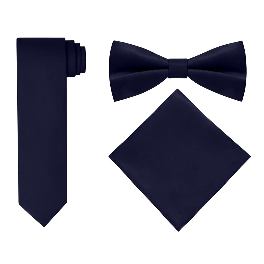 Men's Navy 4 Piece Vest Set, with Bow Tie, Neck Tie & Pocket Hankie