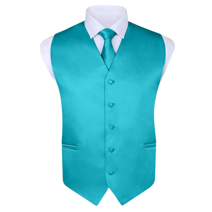 Men's Teal 4 Piece Vest Set, with Bow Tie, Neck Tie & Pocket Hankie