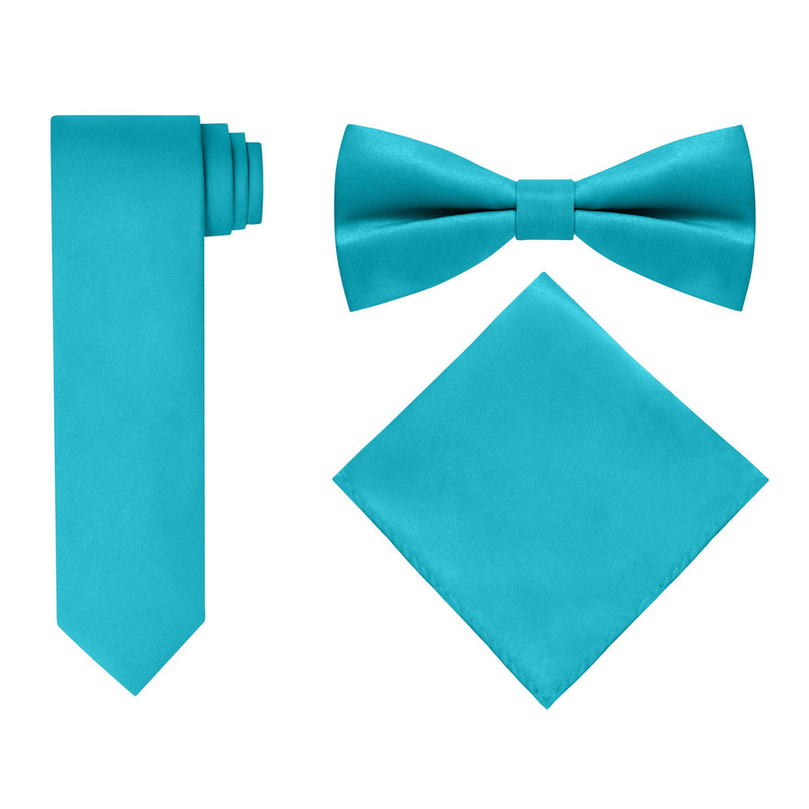 Men's Teal 4 Piece Vest Set, with Bow Tie, Neck Tie & Pocket Hankie