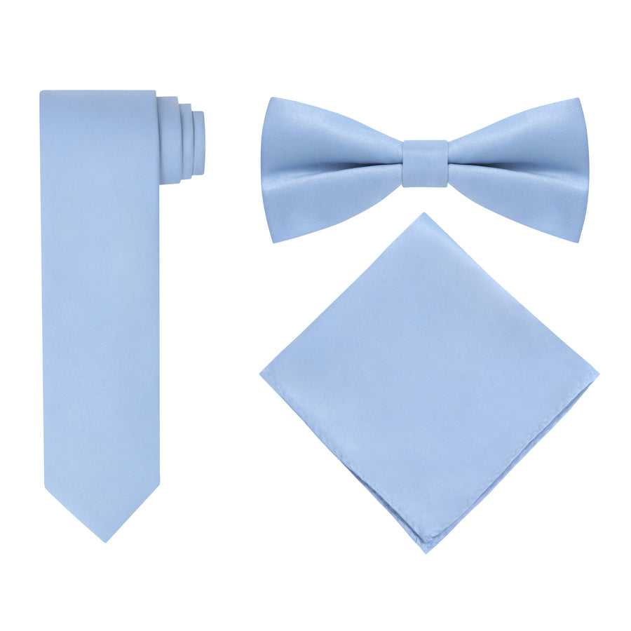 Men's Light Blue 4 Piece Vest Set, with Bow Tie, Neck Tie & Pocket Hankie