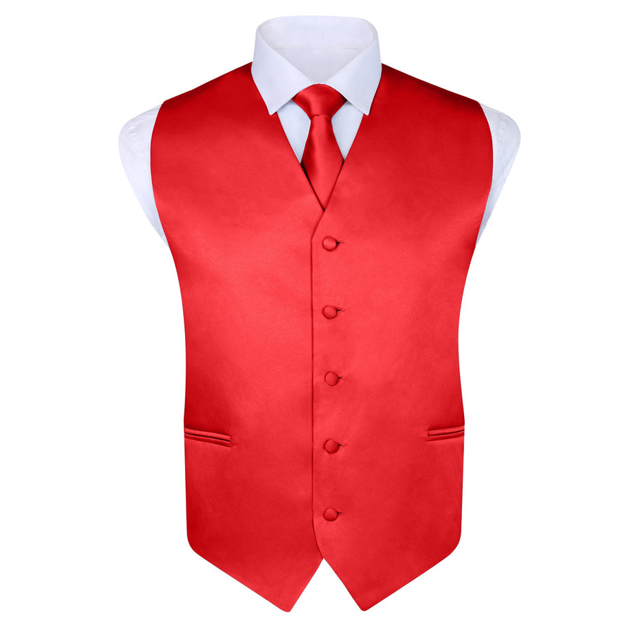Men's Red 4 Piece Vest Set, with Bow Tie, Neck Tie & Pocket Hankie