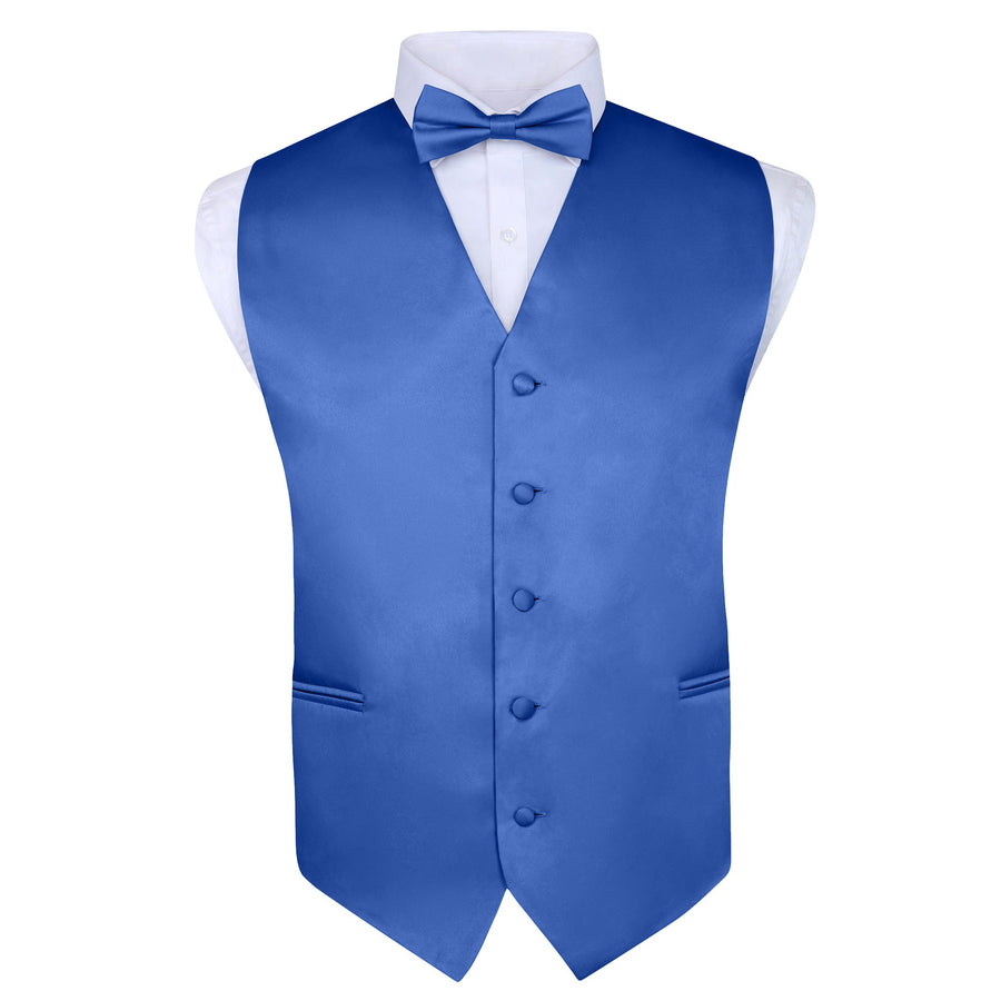 Men's Royal Blue 4 Piece Vest Set, with Bow Tie, Neck Tie & Pocket Hankie