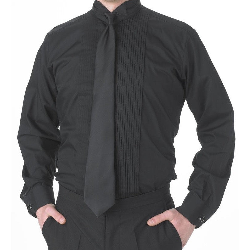 Man Wearing A Mens Black Wing Tip Collar Wedding Shirt 