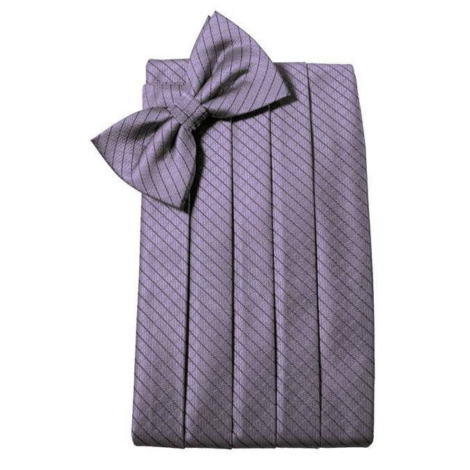 Mens Heather Diamond Grid Pattern Bow Tie and Cummerbund Set