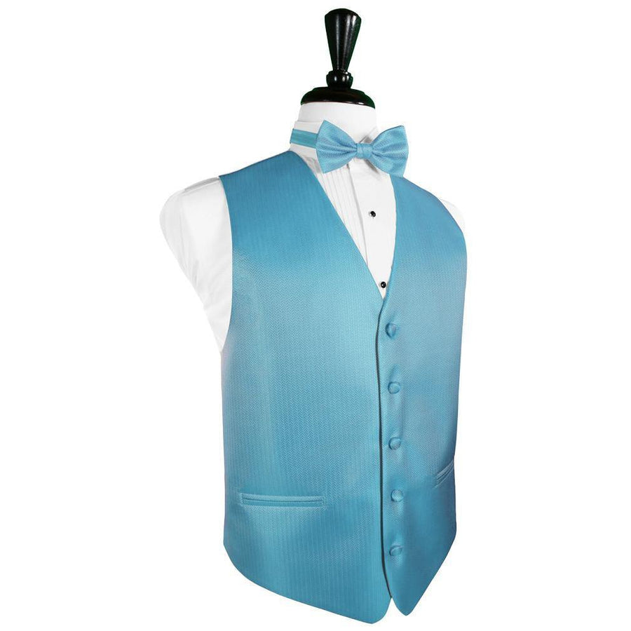 Dress Form Displaying a Blue Ice Herringbone Mens Wedding Vest