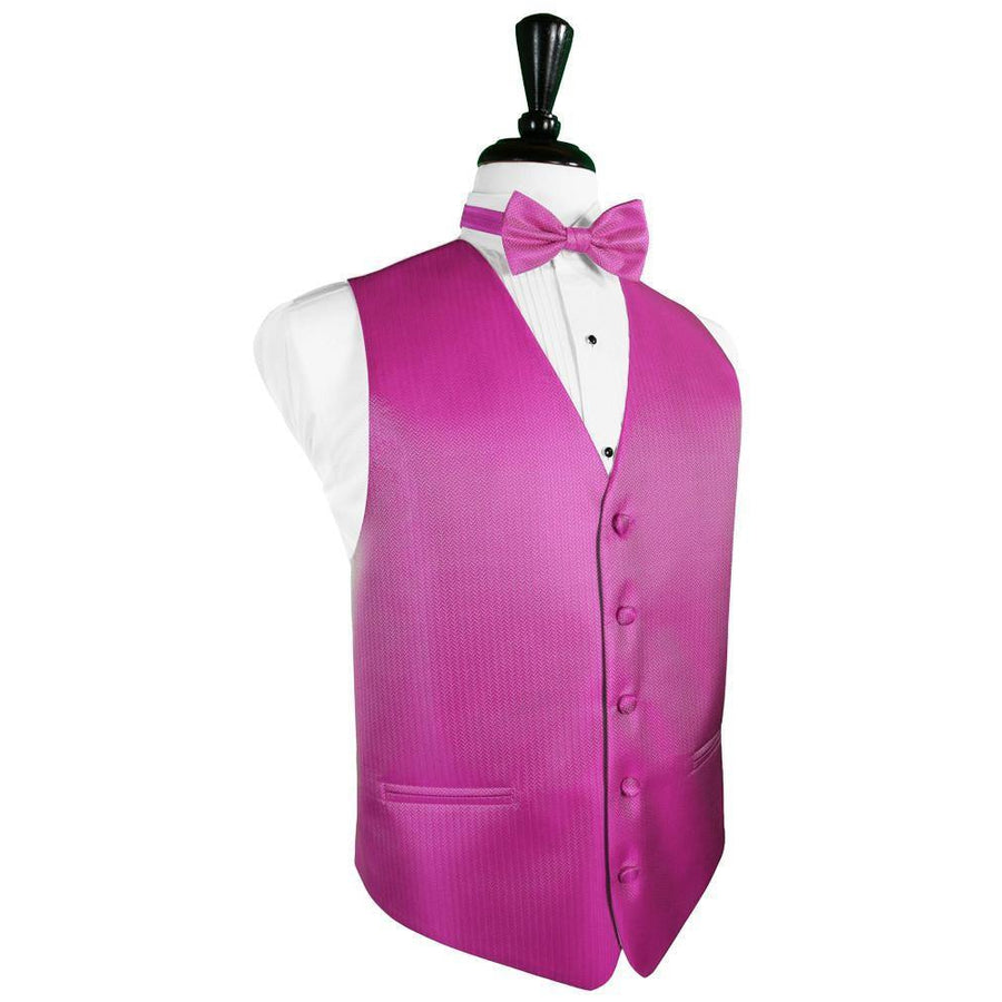 Dress Form Displaying a Fuchsia Herringbone Mens Wedding Vest