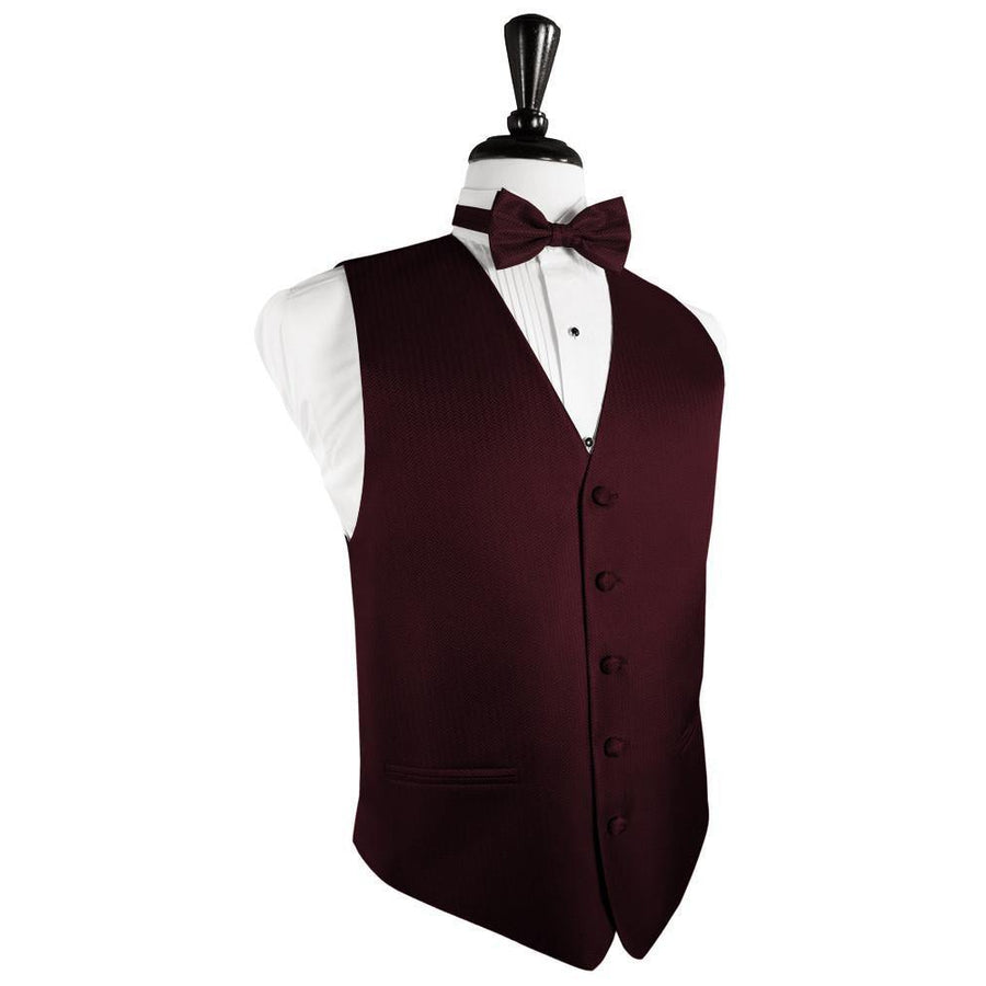 Dress Form Displaying a Merlot Herringbone Mens Wedding Vest