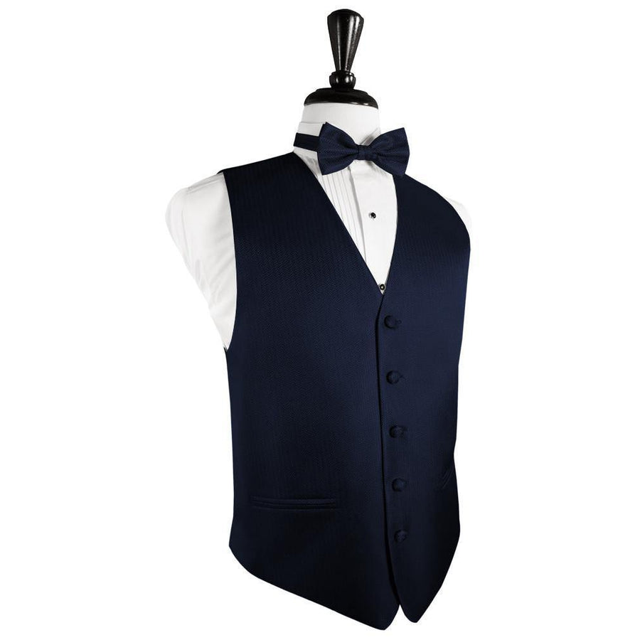 Dress Form Displaying a Navy Blue Herringbone Mens Wedding Vest