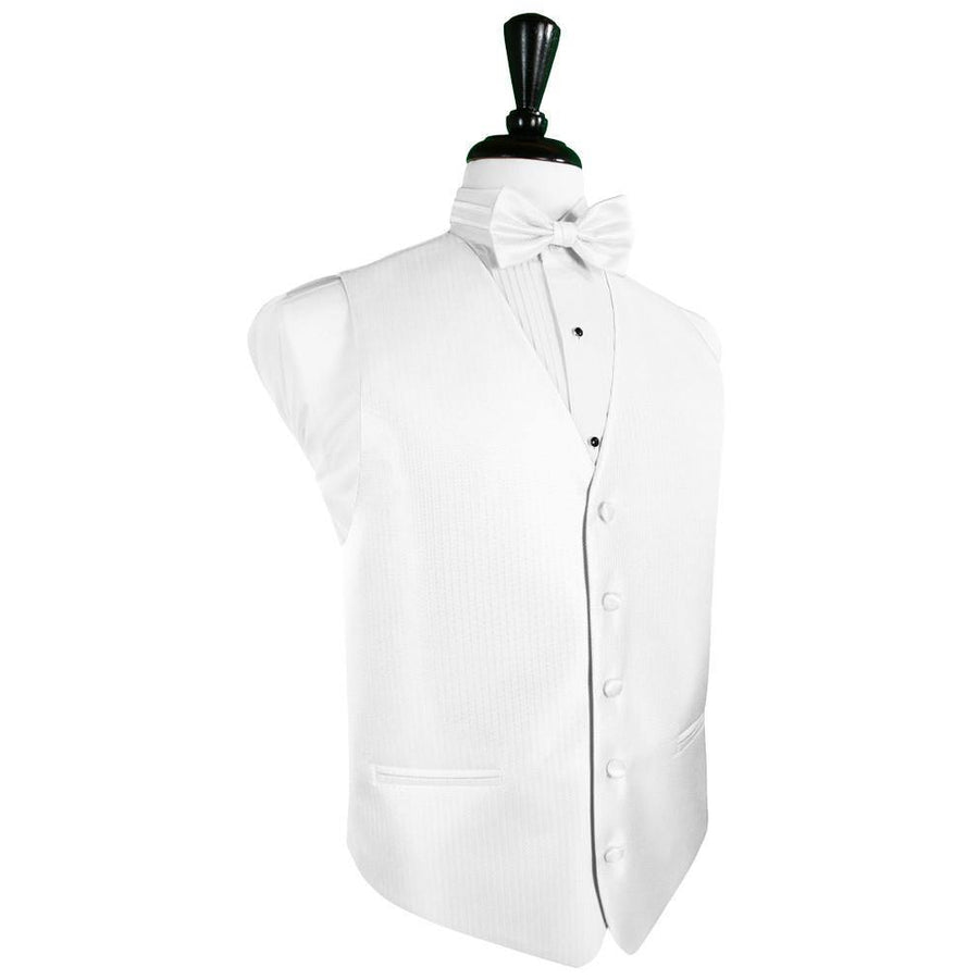Dress Form Displaying a Pure White Herringbone Mens Wedding Vest