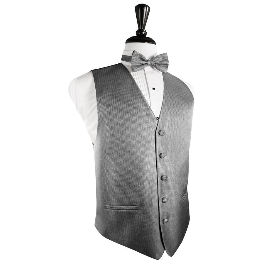 Dress Form Displaying a Silver Herringbone Mens Wedding Vest