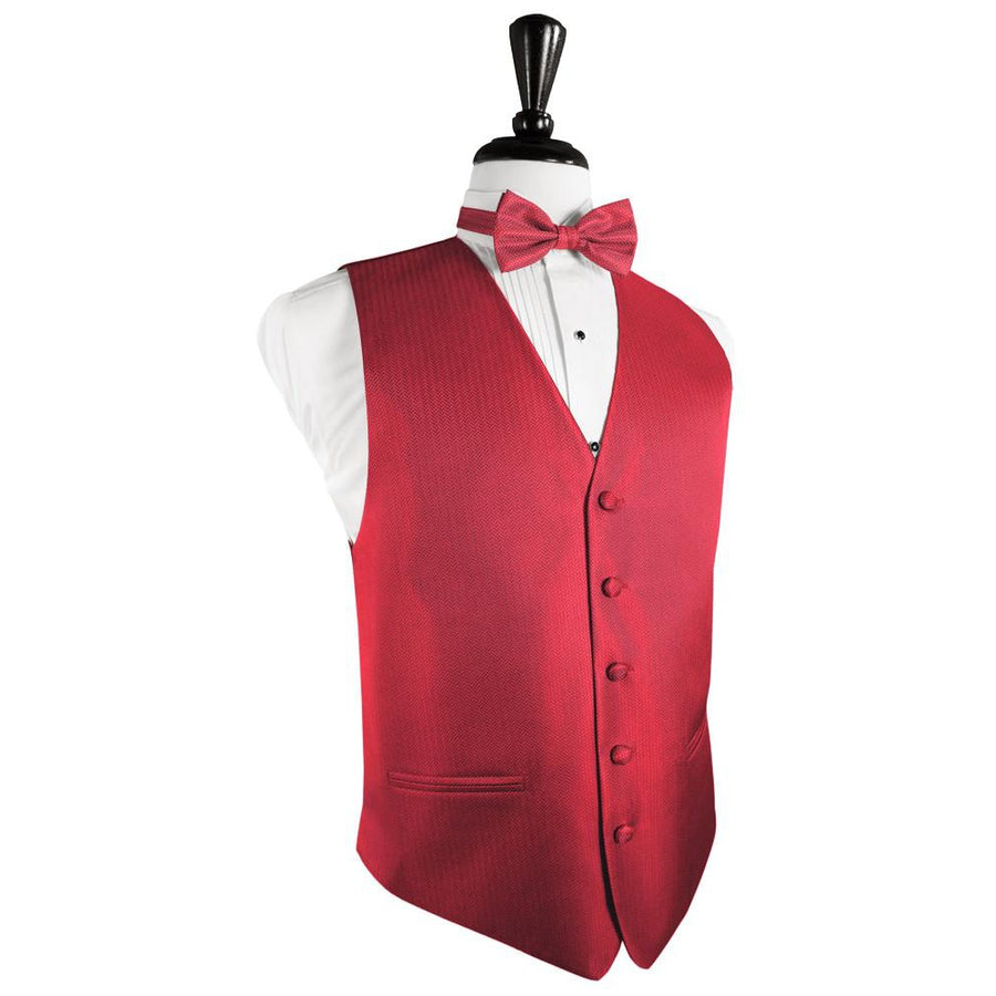 Dress Form Displaying a Watermelon Herringbone Mens Wedding Vest