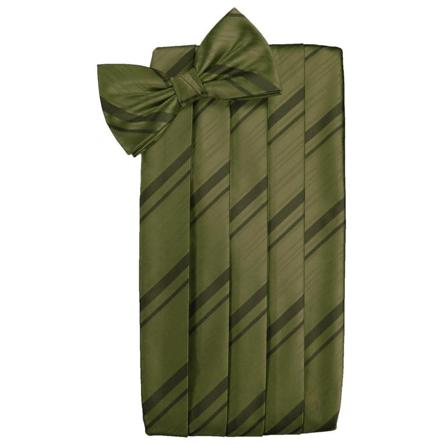 Mens Moss Striped Satin Bow Tie and Cummerbund Set