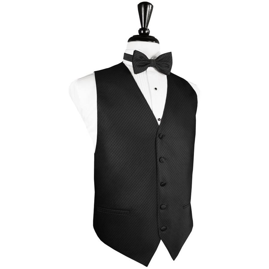 Dress Form Displaying a Black Palermo Mens Wedding Vest