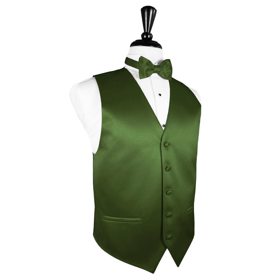 Dress Form Displaying a Clover Solid Satin Mens Wedding Vest and Tie