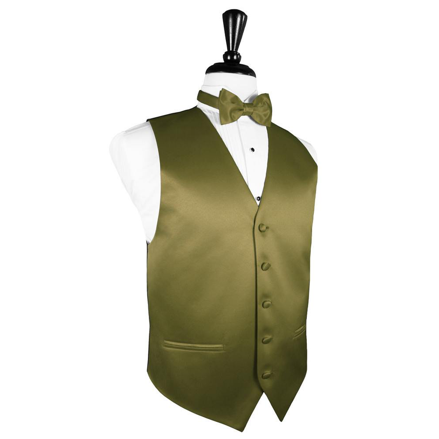 Dress Form Displaying a Fern Solid Satin Mens Wedding Vest and Tie