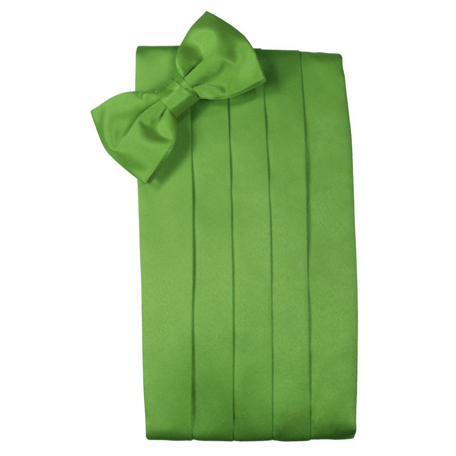 Mens Kelly Green Satin Bow Tie and Cummerbund Set