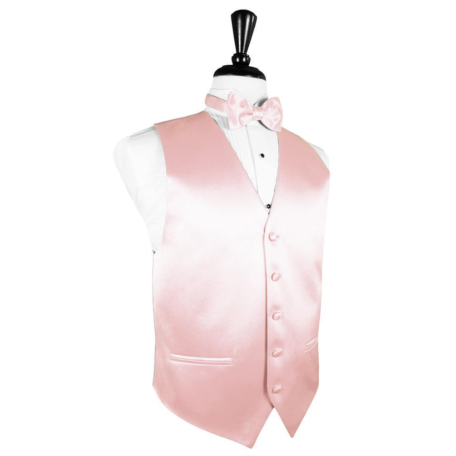 Dress Form Displaying a Pink Premier Solid Satin Mens Wedding Vest and Tie