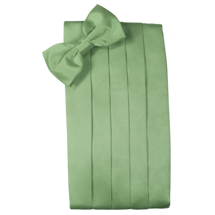 Mens Sage Satin Bow Tie and Cummerbund Set