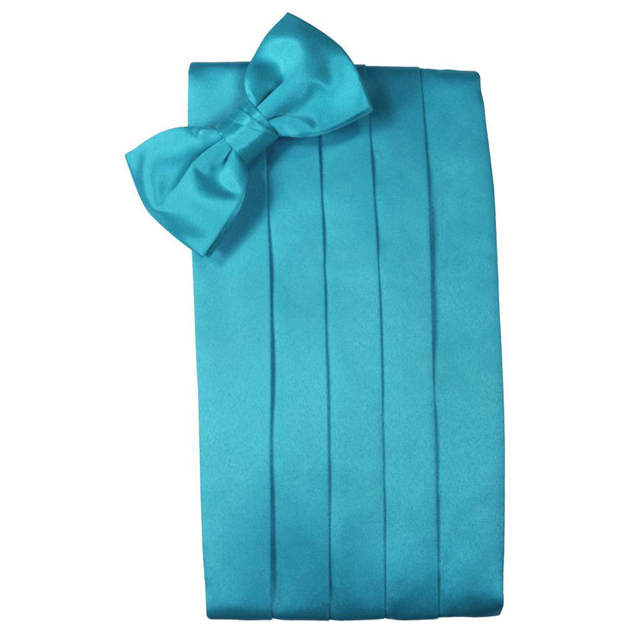 Mens Turquoise Satin Bow Tie and Cummerbund Set