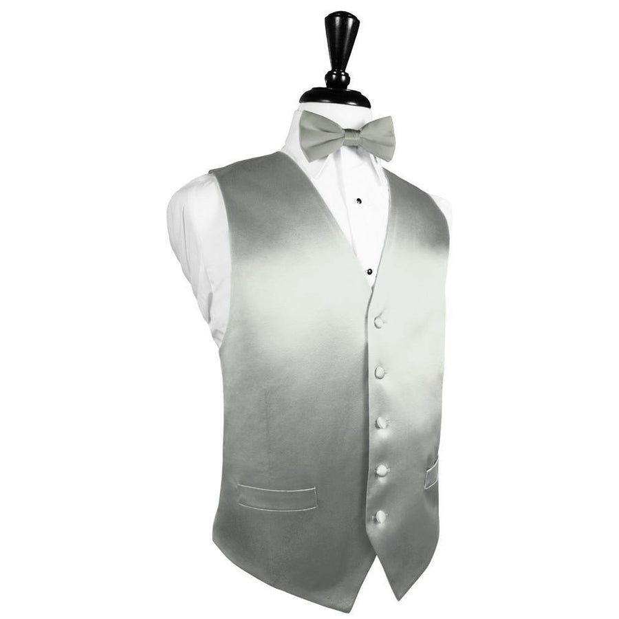 Dress Form Displaying A Platinum Silk Mens Wedding Vest