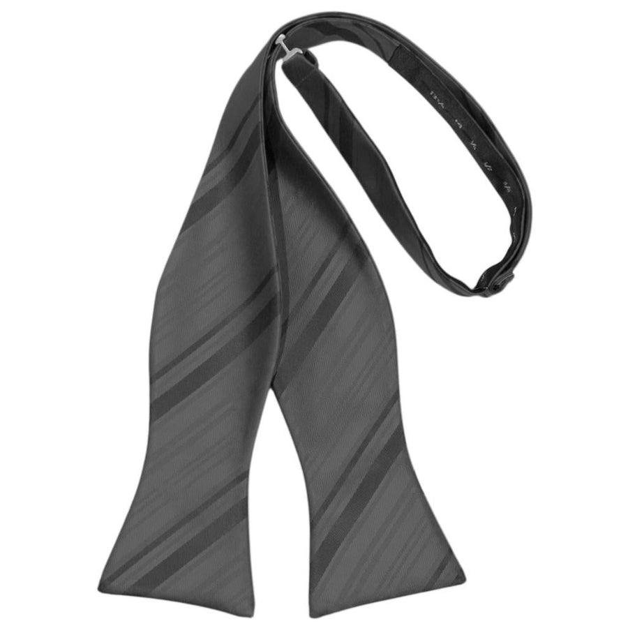 Mens Striped Satin Charcoal Self Tie Bow Tie
