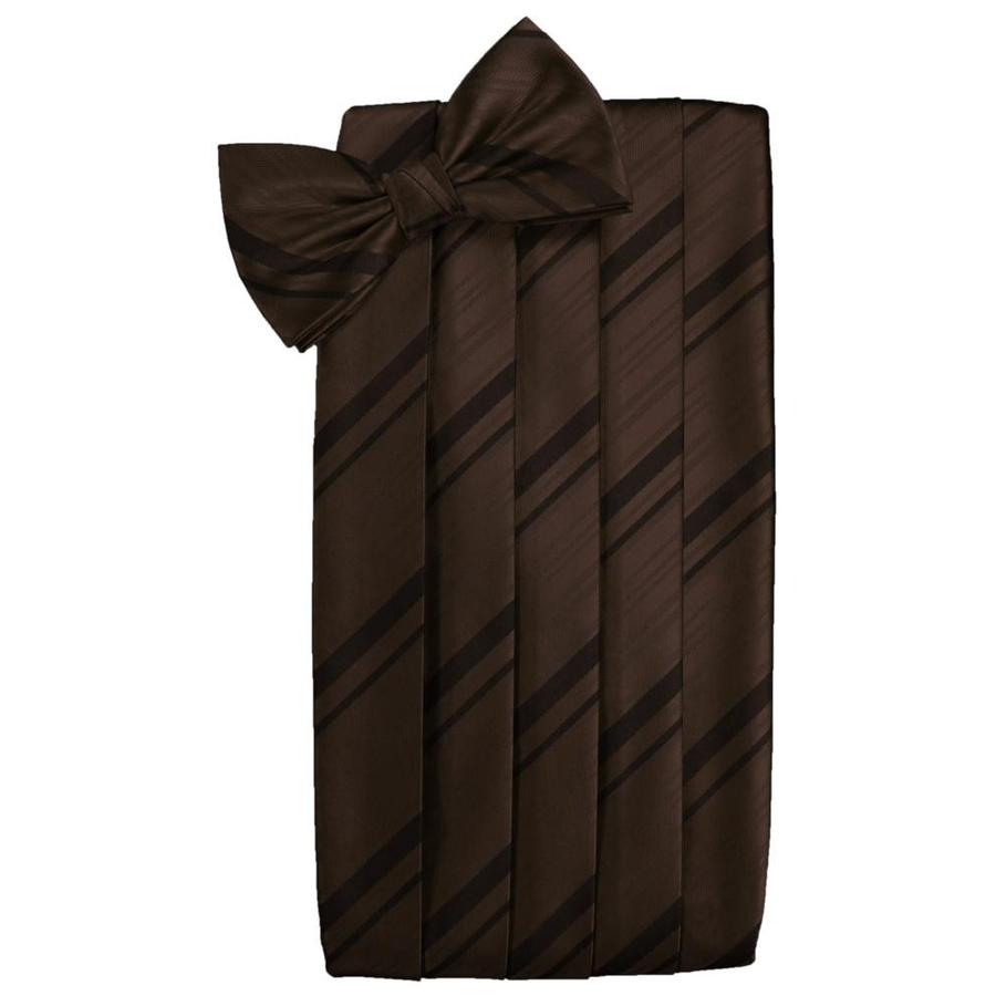Mens Chocolate Striped Satin Bow Tie and Cummerbund Set