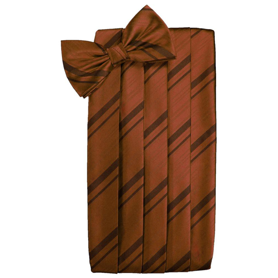 Mens Cognac Striped Satin Bow Tie and Cummerbund Set