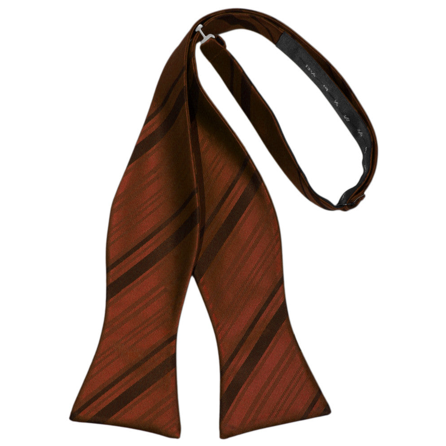 Mens Striped Satin Cognac Self Tie Bow Tie