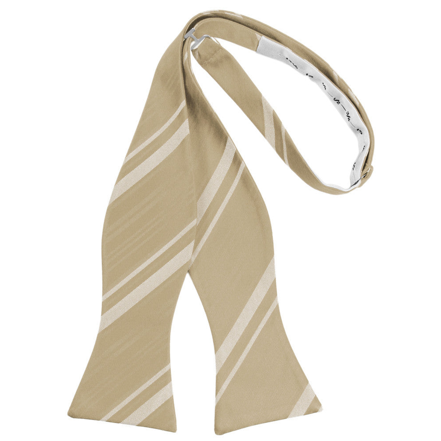 Mens Striped Satin Golden Self Tie Bow Tie