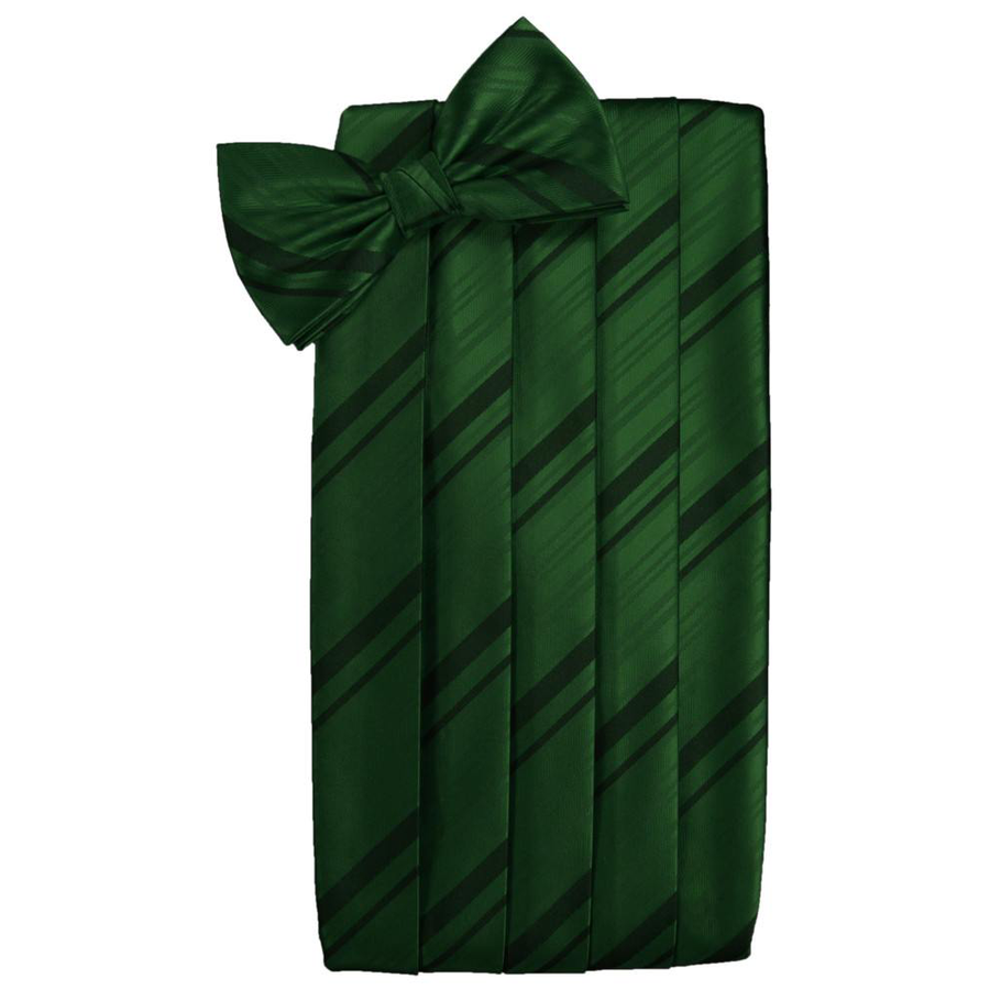 Mens Hunter Green Striped Satin Bow Tie and Cummerbund Set