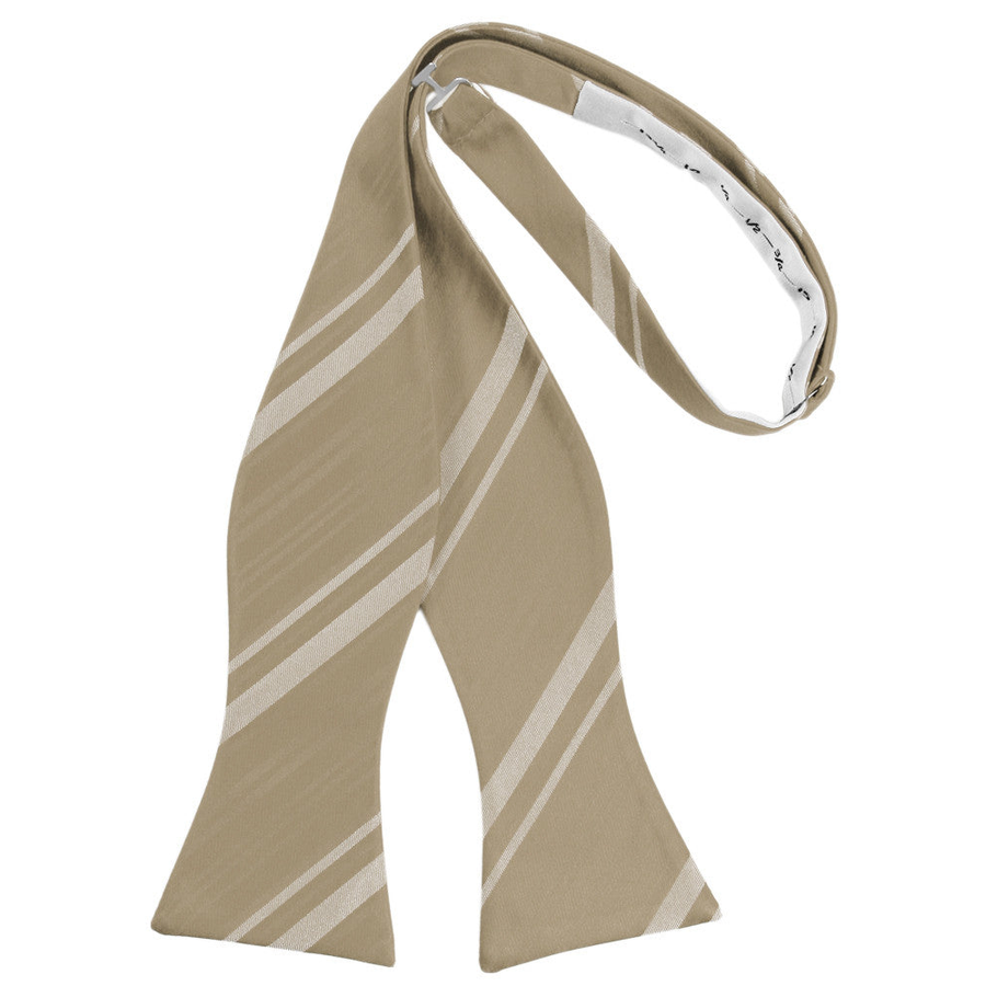 Mens Striped Satin Latte Self Tie Bow Tie