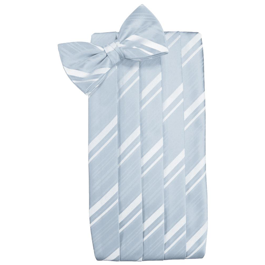 Mens Light Blue Striped Satin Bow Tie and Cummerbund Set