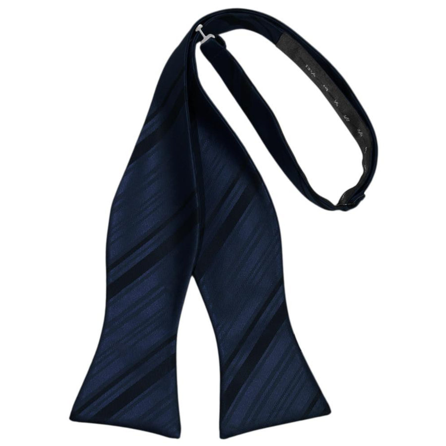 Mens Striped Satin Midnight Blue Self Tie Bow Tie