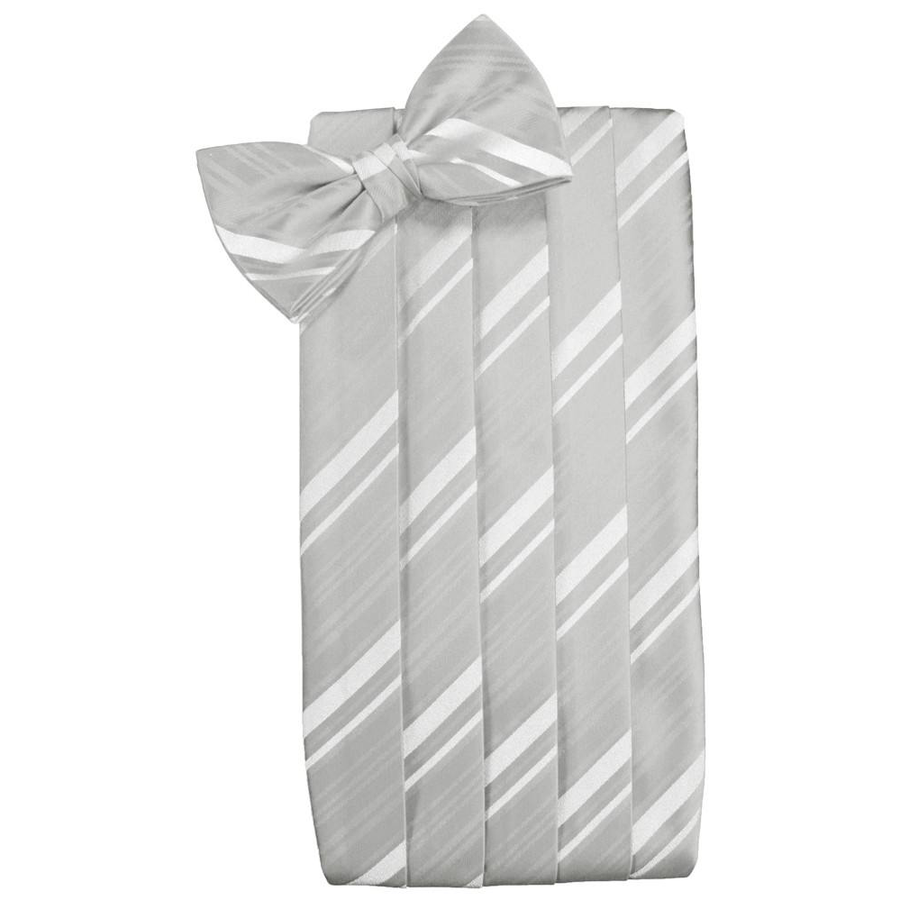 Mens Platinum Striped Satin Bow Tie and Cummerbund Set