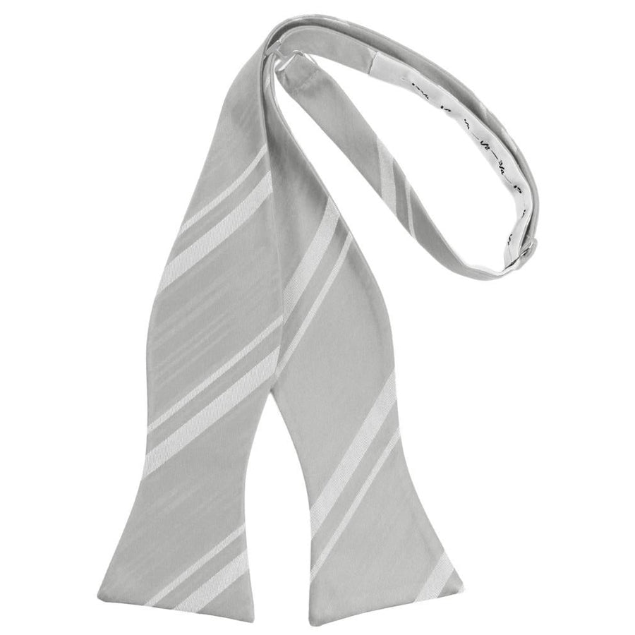 Mens Striped Satin Platinum Self Tie Bow Tie
