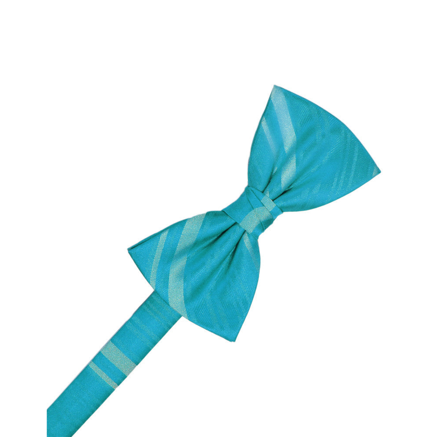 Mens Striped Satin Turquoise Formal Bow Tie