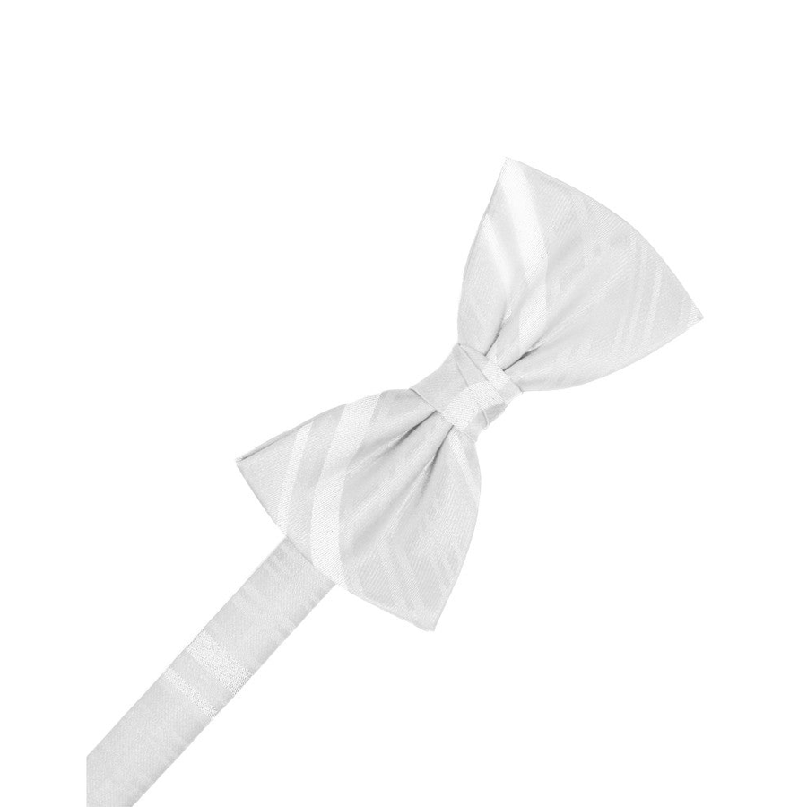 Mens Striped Satin White Formal Bow Tie