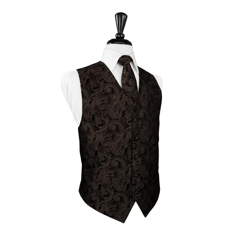 Dress Form Displaying A Chocolate Tapestry Mens Wedding Vest With Tie