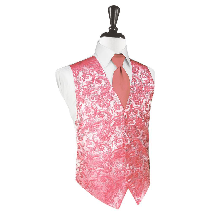 Dress Form Displaying A Guava Tapestry Mens Wedding Vest With Tie