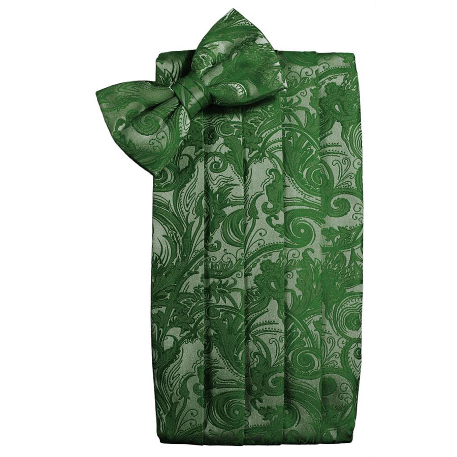 Mens Hunter Green Tapestry Bow Tie and Cummerbund Set