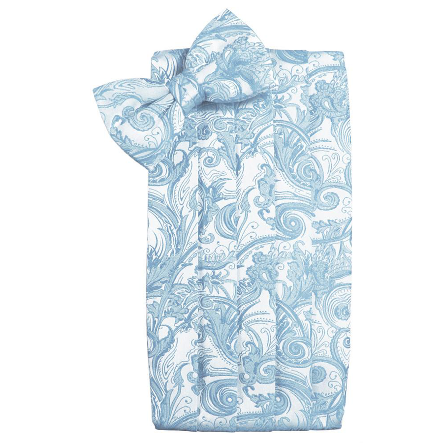 Mens Light Blue Tapestry Bow Tie and Cummerbund Set