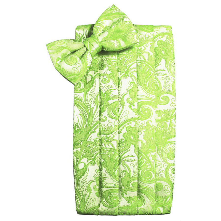 Mens Lime Green Tapestry Bow Tie and Cummerbund Set