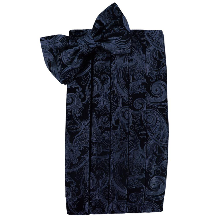 Mens Midnight Blue Tapestry Bow Tie and Cummerbund Set