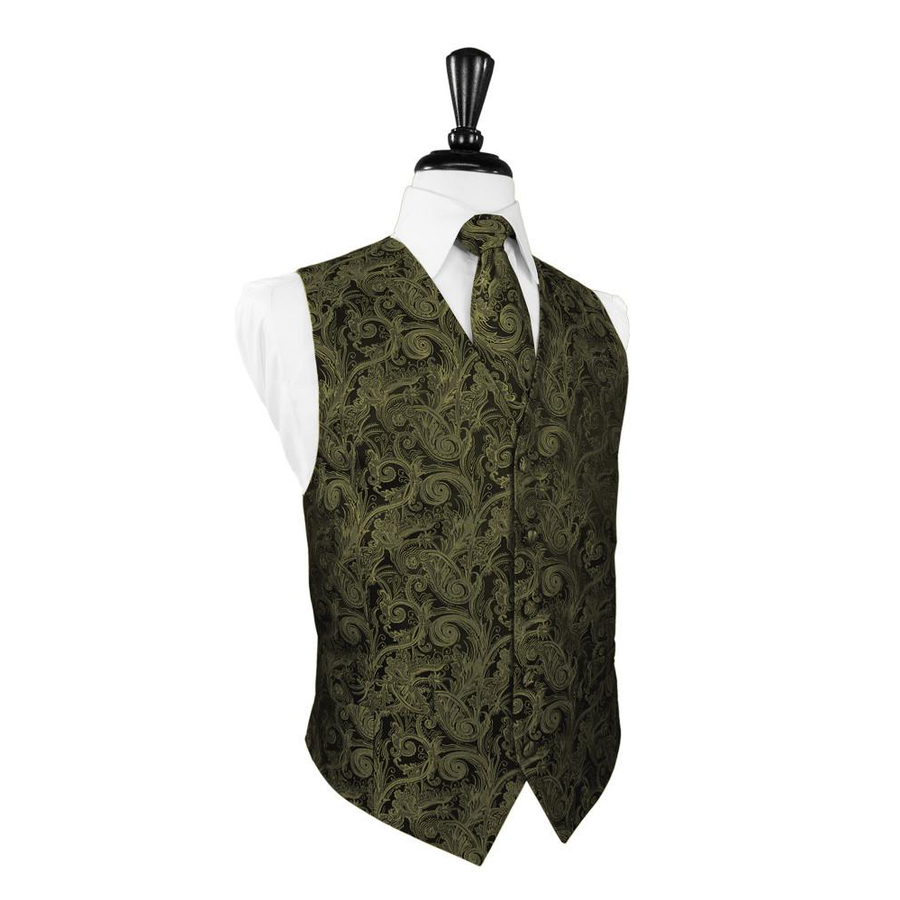 Dress Form Displaying A Moss Tapestry Mens Wedding Vest With Tie