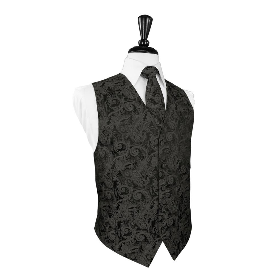 Dress Form Displaying A Pewter Tapestry Mens Wedding Vest With Tie